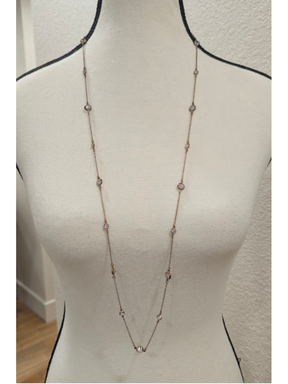 Rose Gold Crystal Long Necklace Quiet Luxury Old Money Minimalist Layering